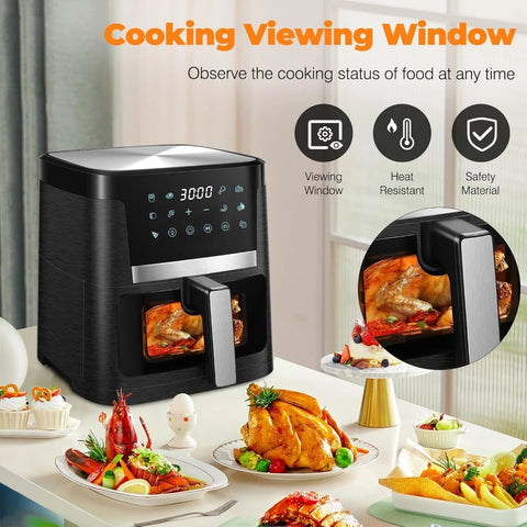 Air Fryer 7.5 QT  with 12 Presets, Visible Cooking Window, LCD Touch Screen, 1700W Oilless Oven Air Fryers Large Capacity