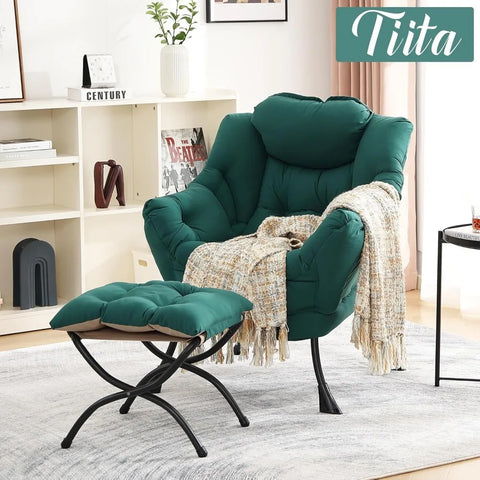 Tiita Lazy Chair with Ottoman, Modern Large Accent Lounge Chair, Leisure Sofa Armchair with Ottoman, Reading Chair