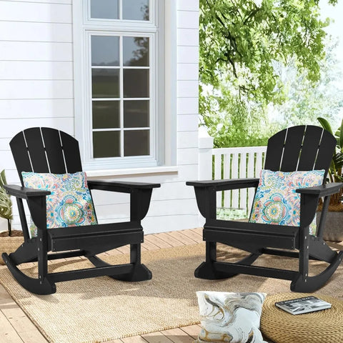 Outdoor Rocking Chair with Pillow Patio Plastic All Weather Adirondack Rocker for Proch Water Resistant for Outside Garden Pool