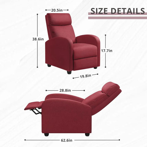 Recliner Chair Adjustable Home Theater Single Fabric Recliner Sofa Furniture with Thick Seat Cushion and Backrest Modern