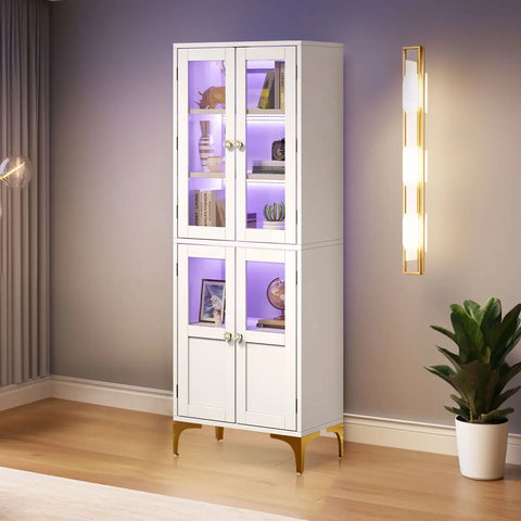 Storage Cabinet with Doors & LED Lights Pantry Cabinet Kitchen Storage Organizer