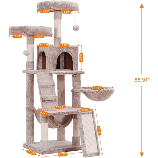 Cat Tree, Cat Tower for Indoor Cats,Multi-Level Cat Furniture Condo for Cats with Padded Plush Perch, Cozy Basket