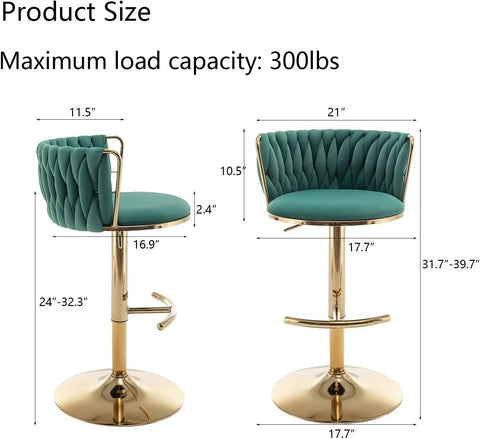 Woven Bar Stools Set of 4, Counter Height Bar Stools with Low Back, Gold Swivel Bar Stools for Kitchen Island