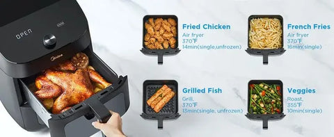 Mi dea 8 in 1 Dual Air Fryer 11 Quart with 2 Independent Frying Baskets Large Capacity Clear Windows, Smart Sync Finish