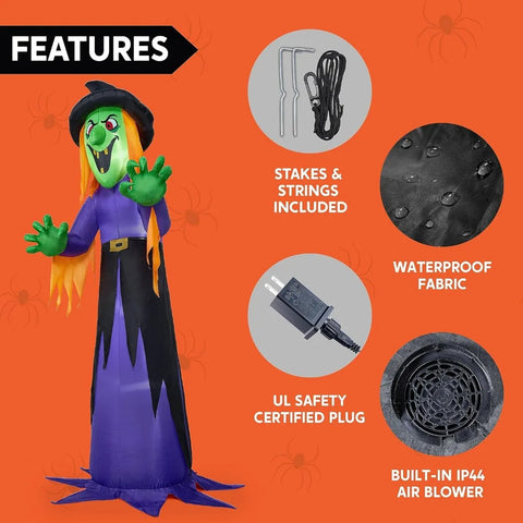 12 FT Giant Halloween Inflatable Witch with Built-in LED Lights, Blow Up Scary Witch for Outdoor Decoration, Halloween Yard