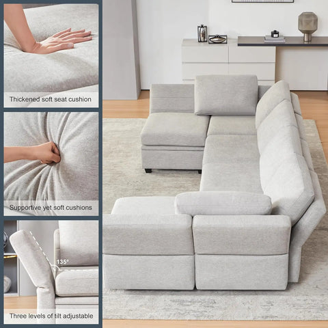 Modular Sectional Sofa, U Shaped Sofa Couch with Storage, Soft Sponges, Seat Modular Couch with Chaise for Living Room