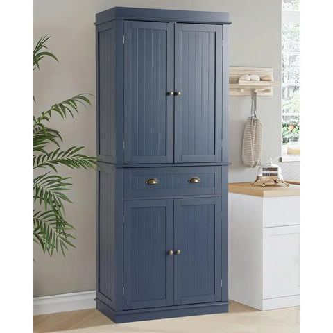 72" Kitchen Pantry Storage Cabinet, Freestanding Cupboard with 2 Cabinets, Drawer and Adjustable Shelves, Tall Storage Cabinet