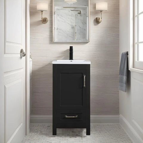 30" Bathroom Vanities Cabinet with Sink Combo Set, Undermount Ceramic Sink w/Thickened Wood, Matte Black Faucet