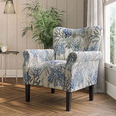 BELLEZE Modern Accent Chair for Living Room, High Back Floral Armchair with Wooden Legs, Upholstered Wingback Side Chair Padded