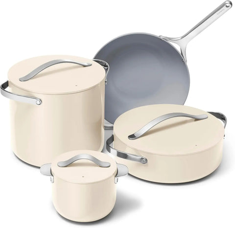 Caraway Cookware+ Collection - Specialty Cookware Set - Petite Cooker, Stir Fry Pan, Rondeau, & Stock Pot - 3 Lids & Storage