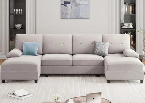 Living Room Sectional Sofa, 4-seater Set U-shaped Sofa with Double Chaise Longue, Large 106-inch Modern Fabric Sofa