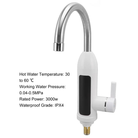 3000W Instant Water Heater Faucet IPX4 ABS Tankless Stainless Steel Kitchen Heating Tap for Home