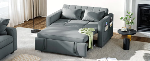 Sofa Bed, 55-Inch, Convertible Sofas Bed, 3-in-1 Combo, Velvet Futon with Tiltable Back and Side Pockets, Sofa Sleeper