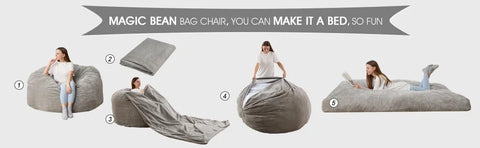 Giant Bean Bag Chair with Washable Chenille Cover Ultra Soft Convertible Bean Bag From Chair To Mattress Family - Grey Full Size