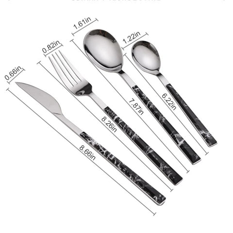 4PCS Marble Handle Tableware Set Stainless Steel Knife Fork and Spoon Set Home Kitchen for Dining Table Western Dinnerware Set