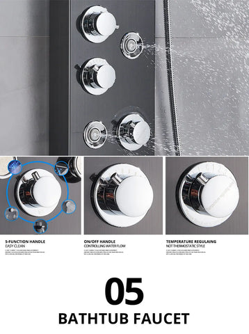 Black/Brushed Bathroom Shower Faucet Set LED Rainfall Shower Panel System Bathtub Water Mixer Tap Massage SPA Temperature Screen