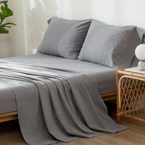 Bedding Sheet Set 100% Washed Cotton Linen Like Textured Breathable Durable Soft Comfy