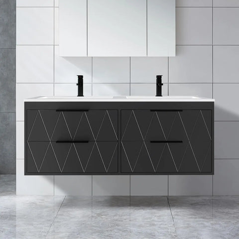 30" Bathroom Vanities Cabinet with Sink Combo, W/Decor Line, Soft-Close System, 2 Extra Big Drawers, Matte Black Faucet