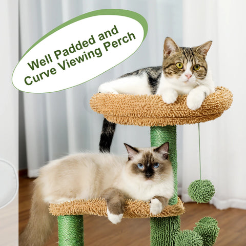 Festive Cat Scratching Post Cactus Tree Tower with Sisal Rope Cat Climbing Frame with Christmas Decoration