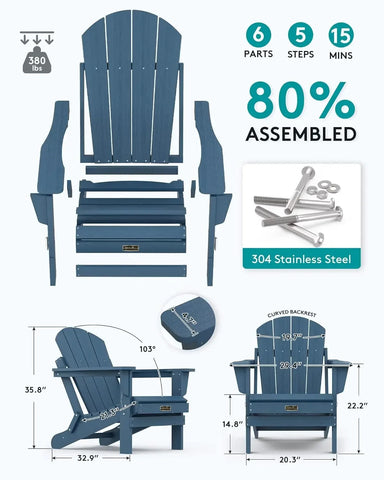 Camping Chair Folding Adirondack Chairs Weather Resistant for Outdoor, Patio, Lawn, Garden, Backyard Deck, Lightweight Chair