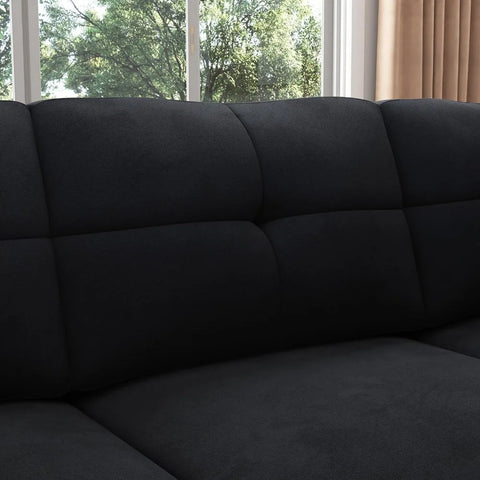 Living Room Sofa, Convertible Sectional L-shaped Sofa for Small Apartment Living Room, Velvet Black Reversible Sectional Sofa