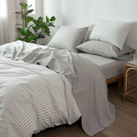 Bedding Sheet Set 100% Washed Cotton Linen Like Textured Breathable Durable Soft Comfy