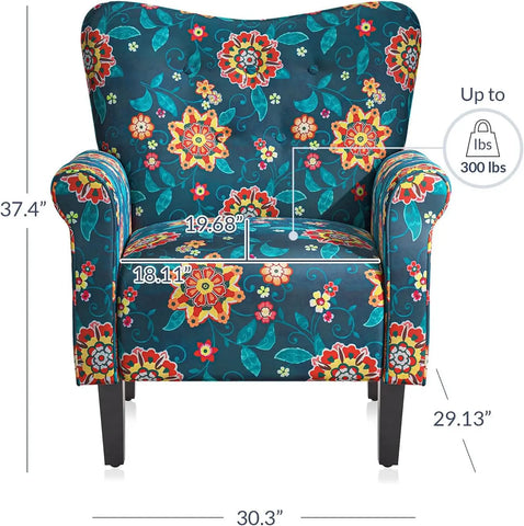 BELLEZE Modern Accent Chair for Living Room, High Back Floral Armchair with Wooden Legs, Upholstered Wingback Side Chair Padded