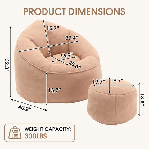 Bean Bag Sofa, Microfiber Upholstered with Petal Back, Padded Lazy Sofa with Footstool, Memory Foam Stuffed Bean Bag Couch