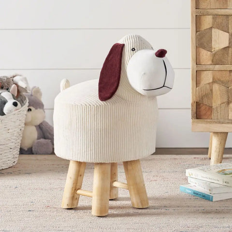 Velvet Cow-Shaped Ottoman, Cute Wood Foot Stool Shoes Changing Seat with Cushioned for Adult  Playroom, Porch Furniture, Stool