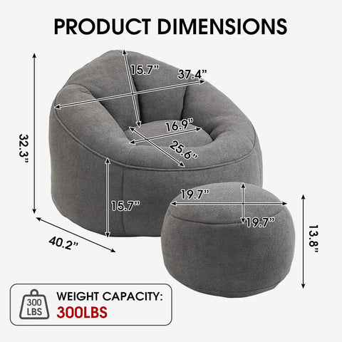 Bean Bag Sofa, Microfiber Upholstered with Petal Back, Padded Lazy Sofa with Footstool, Memory Foam Stuffed Bean Bag Couch