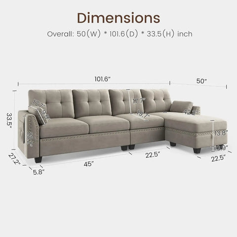 New Convertible Sectional Sofa L Shaped Couch with Storage Ottoman Reversible Sectional Couch Sofa for Small Space,Light Grey