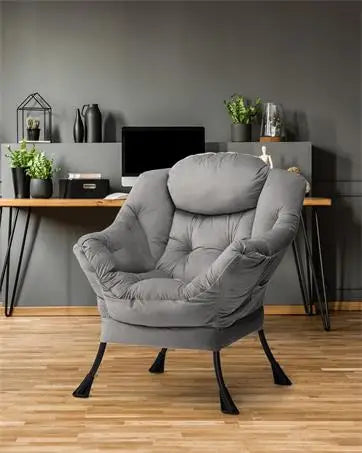 Modern Fabric Large Lazy Chair, Accent Oversized Comfy Reading Chair, Thick Padded Cozy Lounge Chair with Armrest, Ste