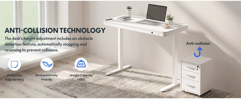 FLEXISPOT Comhar electric upright, with drawers, USB ports A to C for charging, adjustable height, 48 inch computer desk