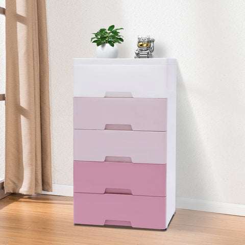 Storage Cabinet Stain-Resistant Plastic Drawers Dresser 45 × 30 × 84CM Gradient Pink for Storing Clothes and Toys