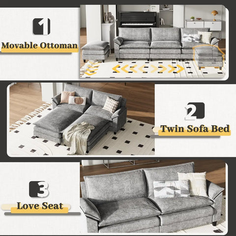 Modular Sectional Sofa Couch, Fabric Reversible Sofa Couch Cloud Couch, Sectional Sofa Couches for Living Room, Apartment