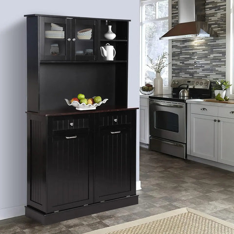 Kitchen Pantry Storage Cabinet, Microwave Cabinet with Tilt Out Trash Cabinet, Freestanding Kitchen Hutch,Tall Pantry Cabinet