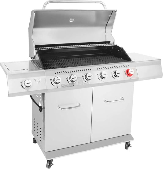 Royal Gourmet GA6402S Stainless Steel Gas Grill, Premier 6-Burner Propane BBQ Grill with Sear Burner and Side Burner, 74,000 BTU