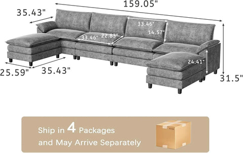 Modular Sectional Sofa Couch, Fabric Reversible Sofa Couch Cloud Couch, Sectional Sofa Couches for Living Room, Apartment