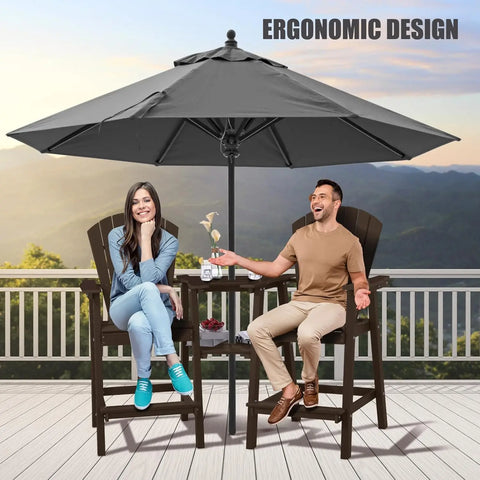 Tall Adirondack Chairs Set of 2，Recycled Poly Balcony Chair with Double Connecting Tray Patio Stools Weather Resistant