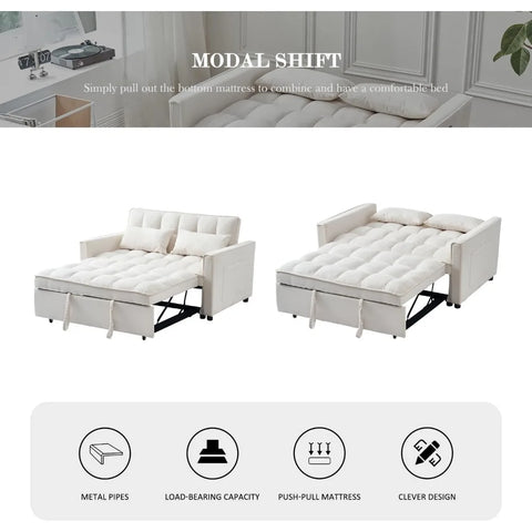 Sofa Bed, Modern Velvet 3-in-1 Convertible Futon Sofas Bed with Adjustable Backrest and Storage, Includes Pillows, Sofa Sleeper