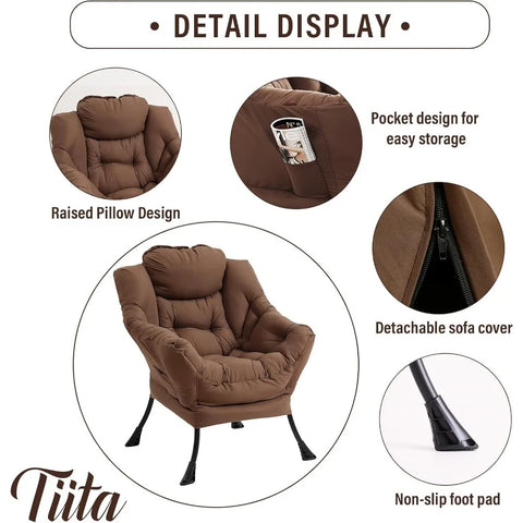 Tiita Lazy Chair with Ottoman, Modern Large Accent Lounge Chair, Leisure Sofa Armchair with Ottoman, Reading Chair