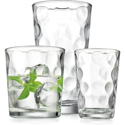 Glassware18 Piece Mixed Drinkware. Set of 6 Glass Tumblers 17 oz., Set of 6 Rock 13 oz. and Set of 6 Juice 7 oz Glass Cups