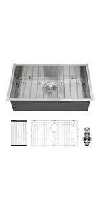 32 Inch Workstation Kitchen Sink -  32x19 Inch 16 Gauge Stainless Steel Single Bowl Sink with R10 Corners,