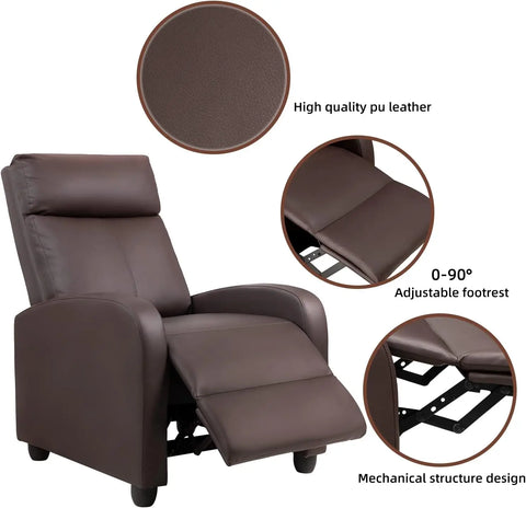 Recliner Chair Adjustable Home Theater Single Fabric Recliner Sofa Furniture with Thick Seat Cushion and Backrest Modern