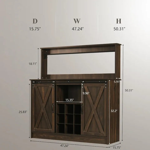 4ever2buy Farmhouse Coffee Bar Cabinet with 6 Hooks, White Coffee Bar with Storage, Kitchen Buffet Cabinet with Adjustable Shelv