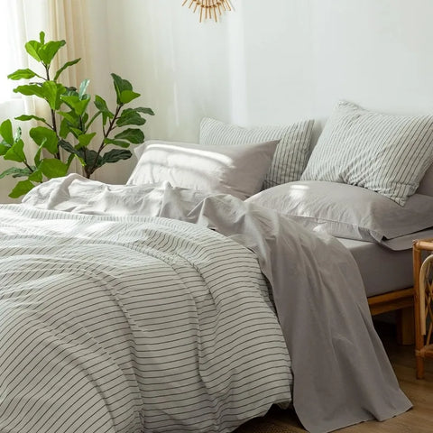 Bedding Sheet Set 100% Washed Cotton Linen Like Textured Breathable Durable Soft Comfy