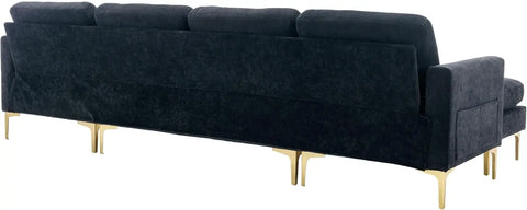 Velvet Modern Large Sectional Sofa, U Shape Upholstered Couch with Chaise, Convertible Sofa Couch with Movable Ottoman