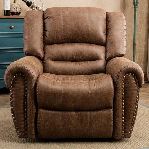 Leather Recliner Chair, Classic and Traditional Manual Recliner Chair with Comfortable Arms and Back Single Sofa