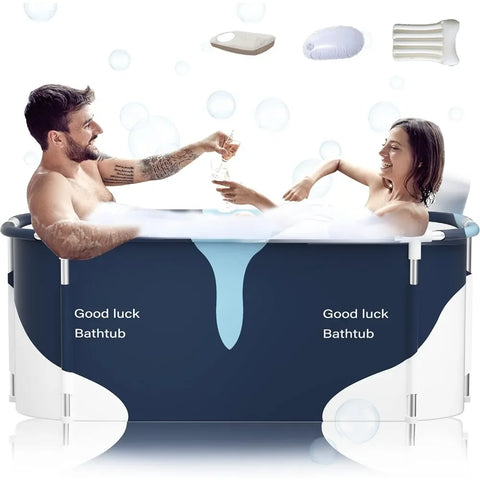 53" Extra Large Portable Foldable Bathtub with Metal Frame for Adult, Family SPA Soaking Tub with Cover for Small Bathroom