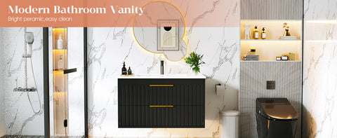 Bathroom Vanity with Sink, Floating Vanity Bathroom Sink Cabinet Wall Mount, Soft-Close Function 2 Large Drawers